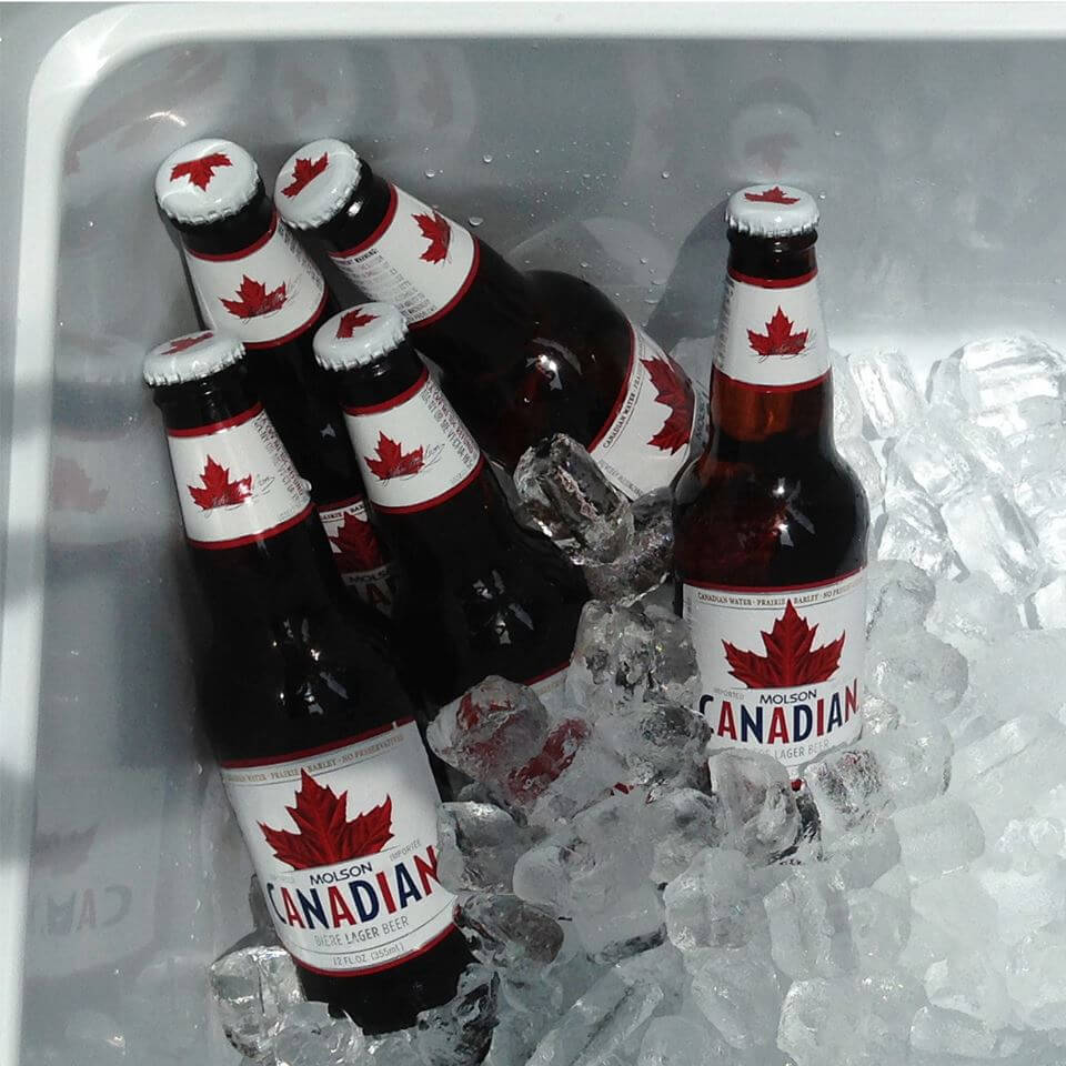 Molson Canadian Beer Bottles in a cooler